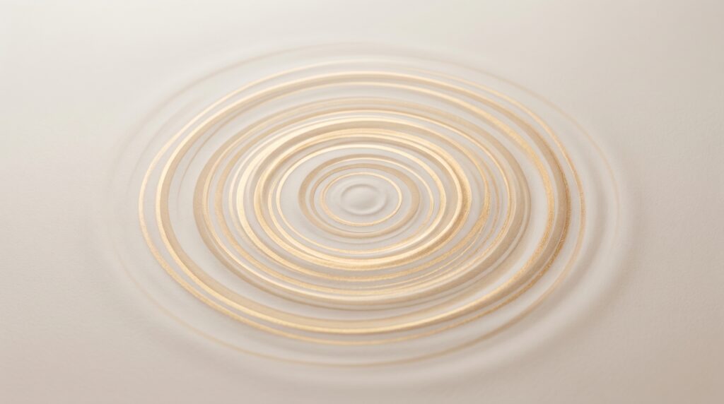 Abstract concentric vibration waves in warm tones representing sonic wellness therapy